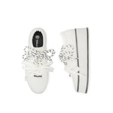 Dual Lace Platform Knit Sneakers - White
