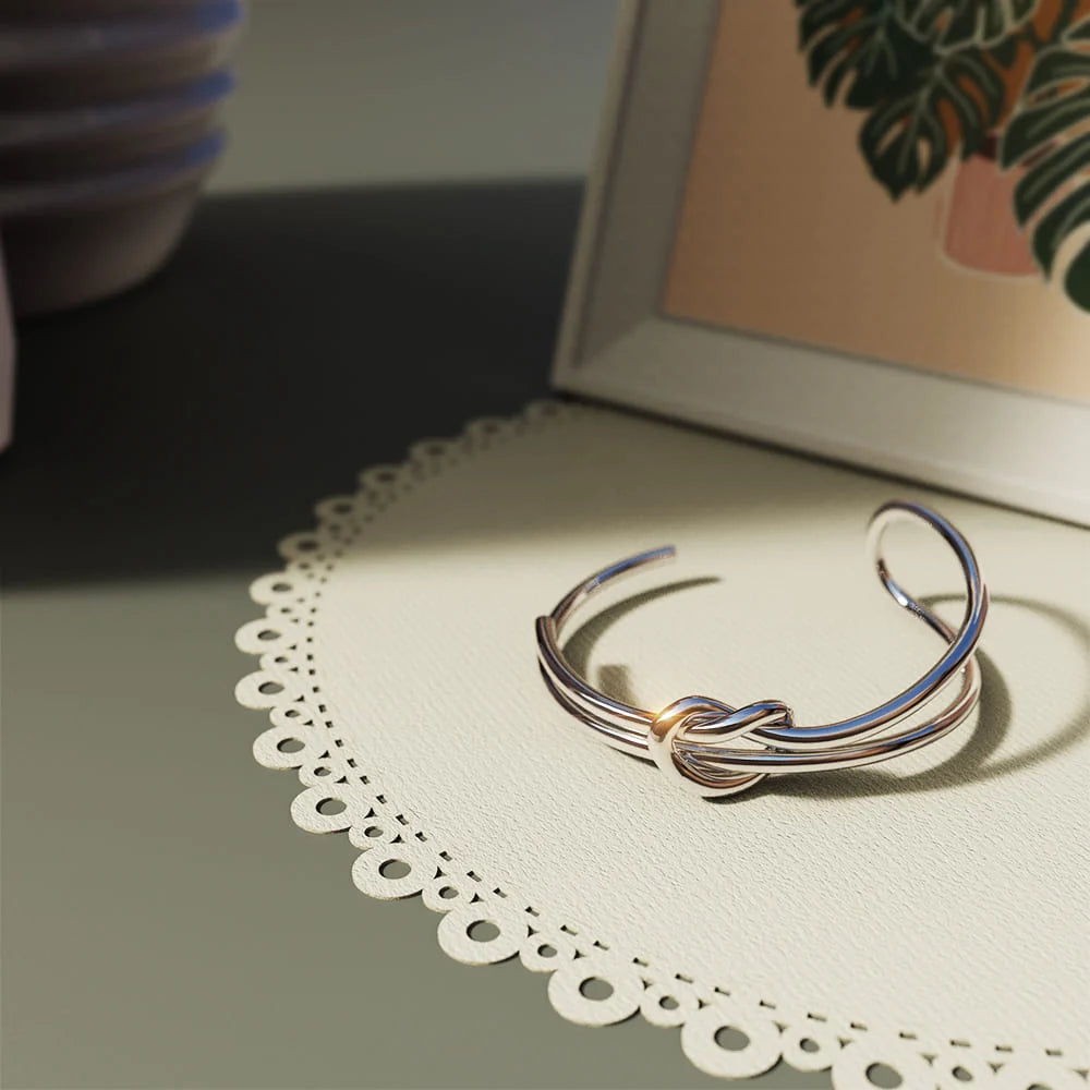 Boxed Forever Knot White Gold Titanium Cuff Bangle & Ring Set in White Gold