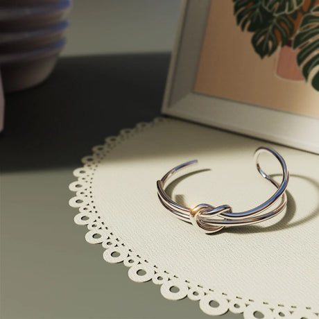 Boxed Forever Knot White Gold Titanium Cuff Bangle & Ring Set in White Gold