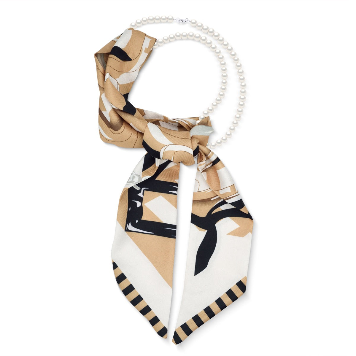 Brown Scarf and Cultured Pearl Strand Set