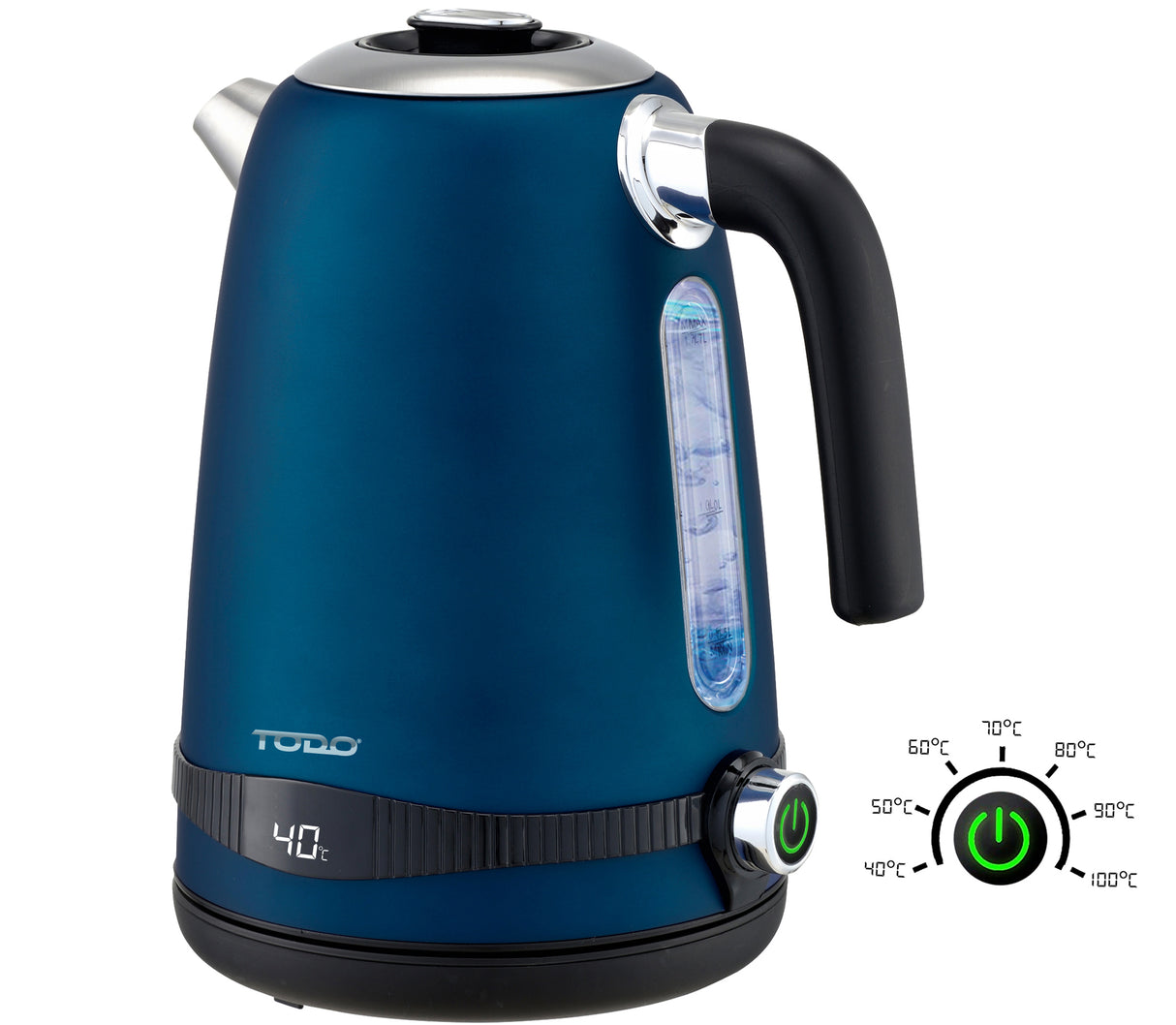 TODO 1.7L Stainless Steel Cordless Kettle Keep Warm Electric Led Water Jug - Blue