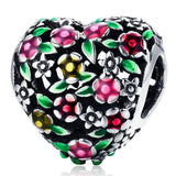 Solid 925 Sterling Silver Magnolia Bloom Heart Charm