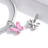 Solid 925 Sterling Silver Pink Sweet Butterfly Pandora Inspired Charm