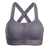 Zip Front Large Padded High Impact Sports Bra - Grey