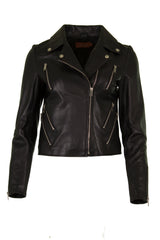 Womens Leather Jacket in Black with Zips