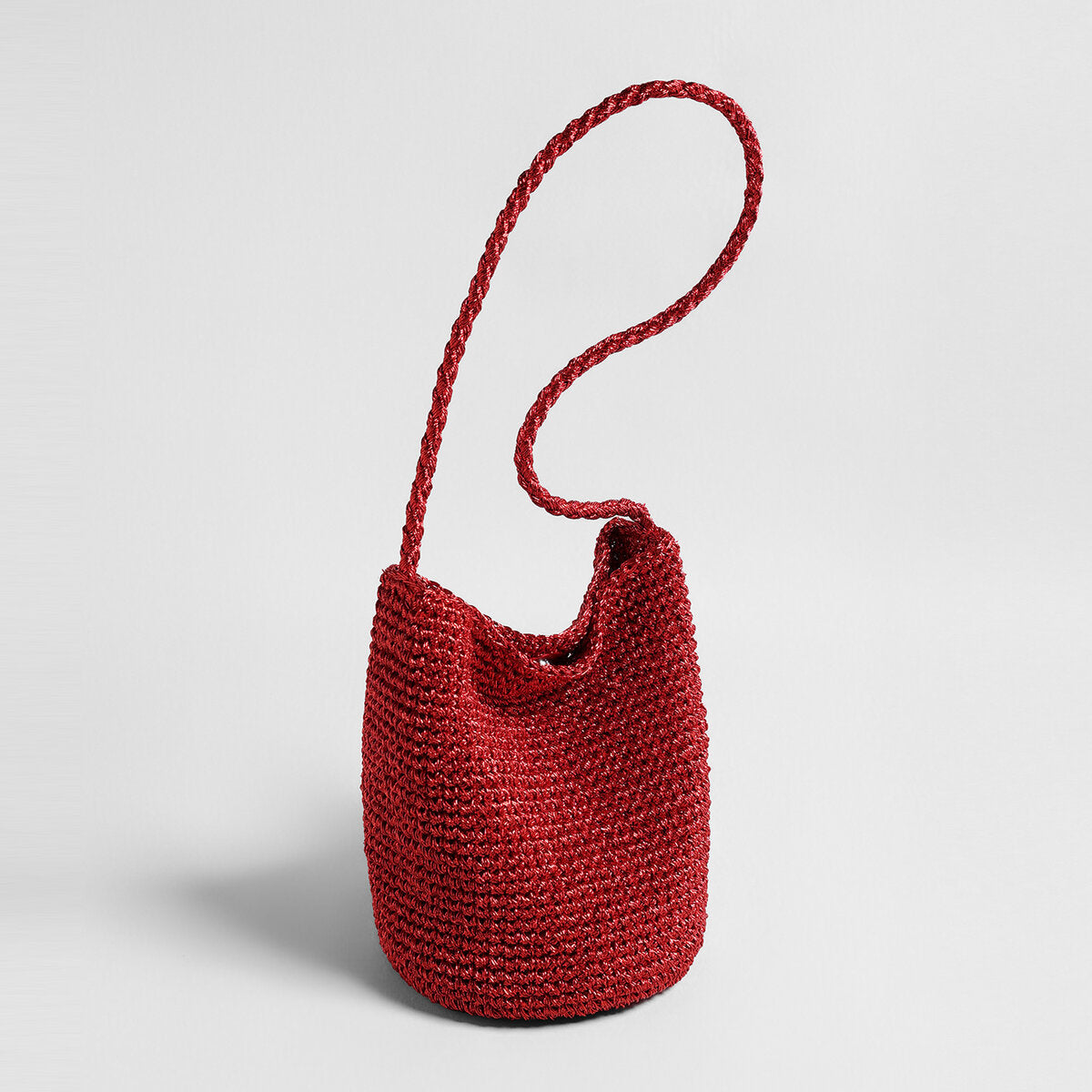 Metallic Crochet Bucket Crossbody - Red