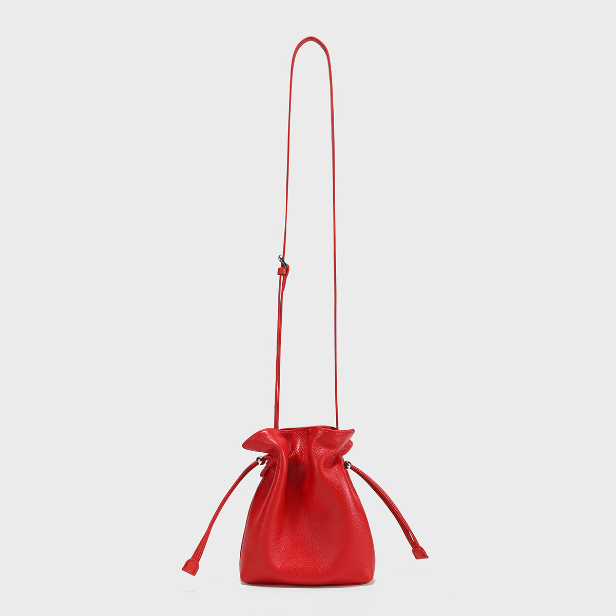 Soft Calfskin Drawstring Bucket Bag - Red