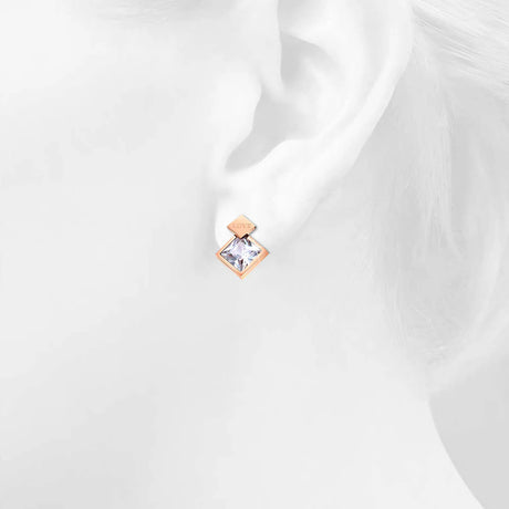 Bullion Gold Princess-Cut Simulated Diamond Love Earrings