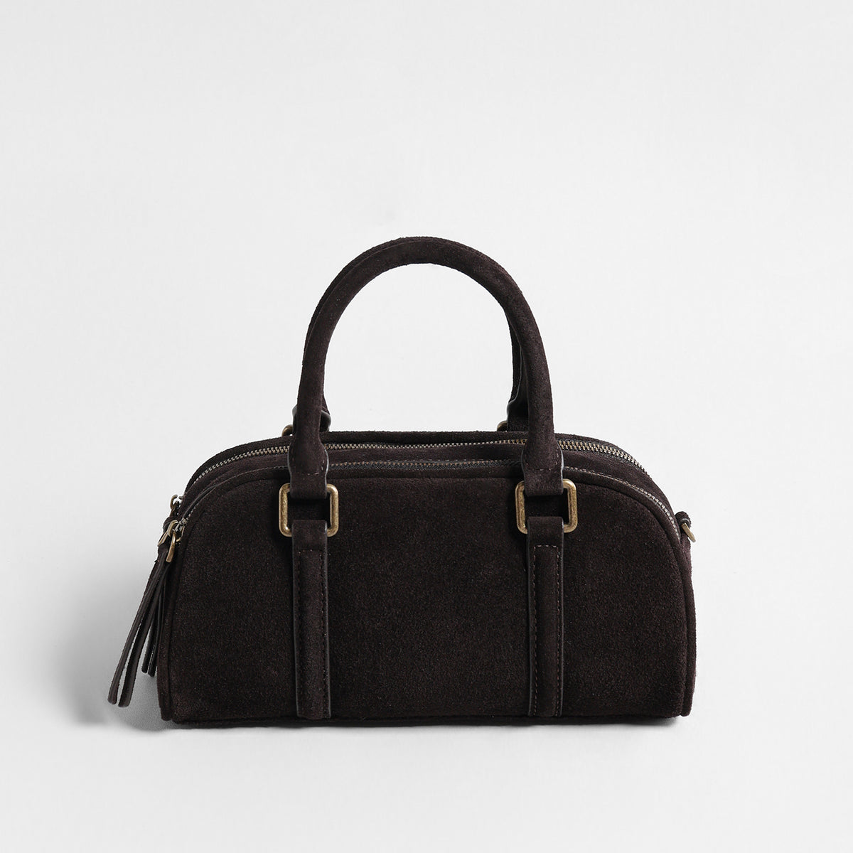 Vintage Suede Mini Boston Bag – Leather Top Handle & Crossbody Bag