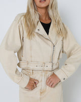 Lost In Lunar Women's Hutton Biker Jacket - Beige Denim