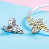 Solid 925 Sterling Silver Faint Yellow Bee CZ Charm
