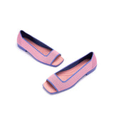 Colorblock Peep Toe Knit Flats - Pink