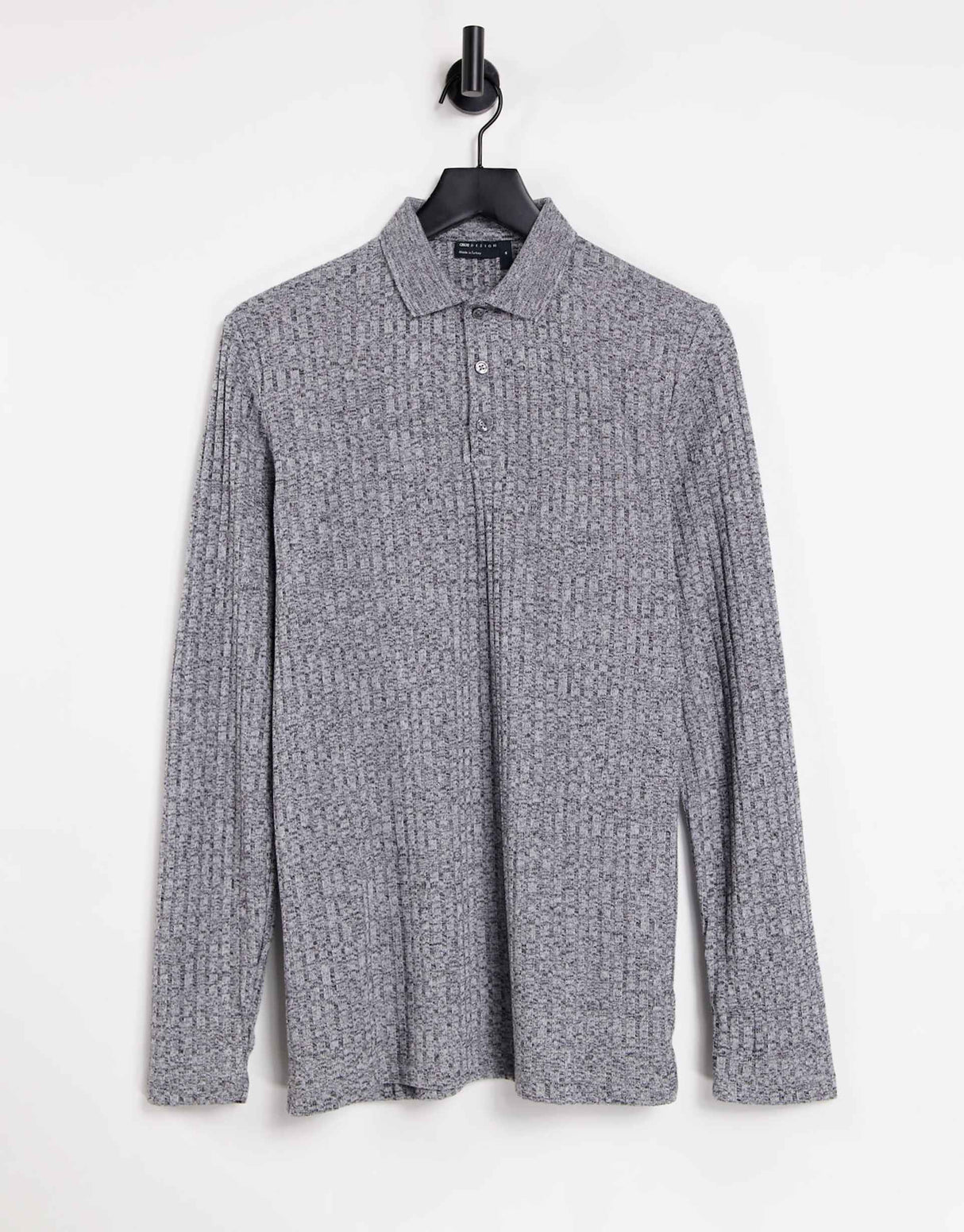 Asos Design Long Sleeve Polo Shirt In Interest Rib