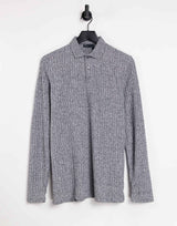 Asos Design Long Sleeve Polo Shirt In Interest Rib