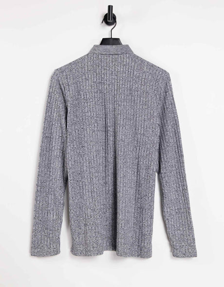 Asos Design Long Sleeve Polo Shirt In Interest Rib