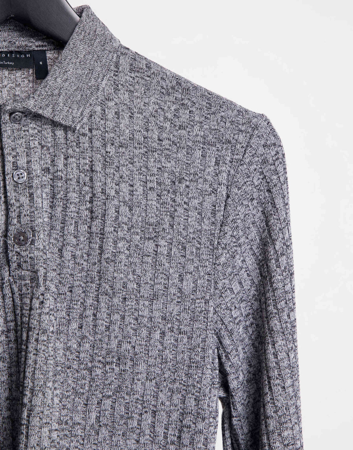 Asos Design Long Sleeve Polo Shirt In Interest Rib
