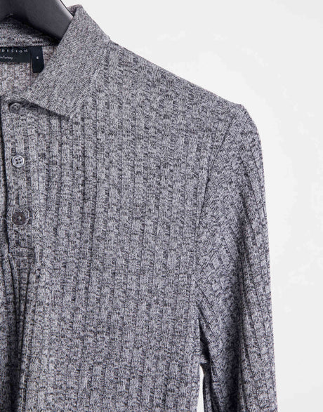 Asos Design Long Sleeve Polo Shirt In Interest Rib