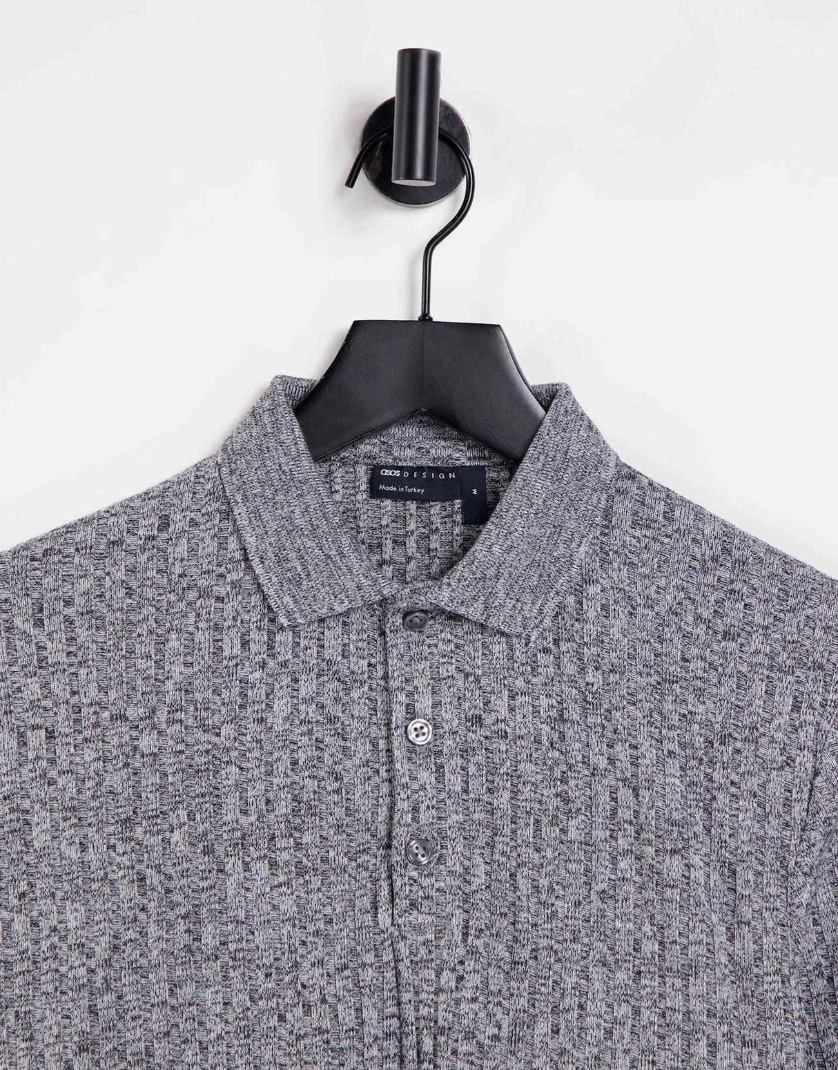 Asos Design Long Sleeve Polo Shirt In Interest Rib