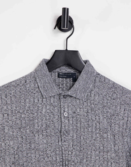 Asos Design Long Sleeve Polo Shirt In Interest Rib