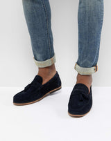 Asos Design Tassel Loafers In Navy Suede With Natural Sole