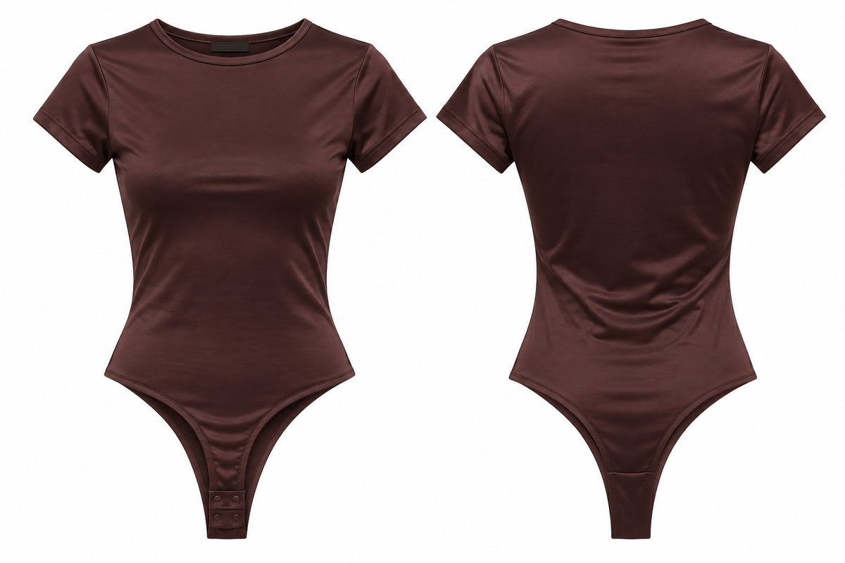 Asos Design T-Shirt Satin Stretch Bodysuit In Dark Brown