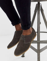 Asos Design Lace Up Shoes In Grey Suede With Natural Sole