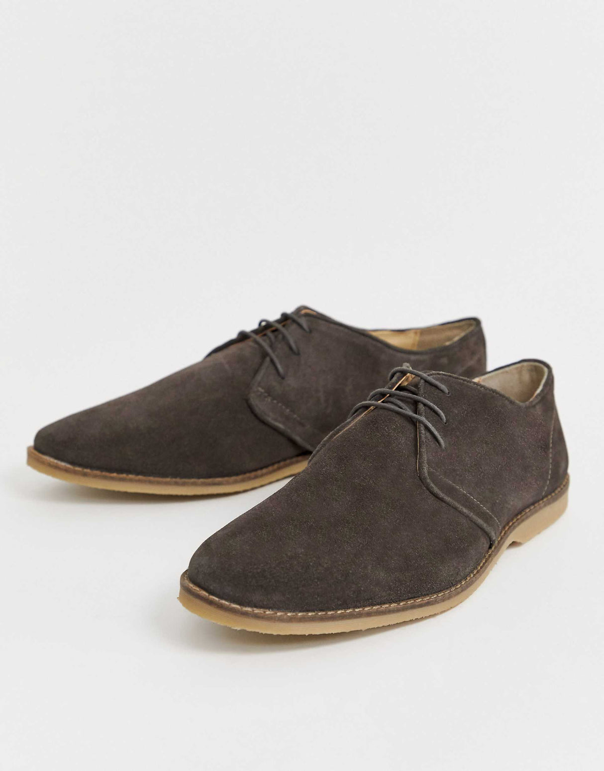 Asos Design Lace Up Shoes In Grey Suede With Natural Sole