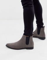 Asos Design Chelsea Boots In Grey Faux Suede