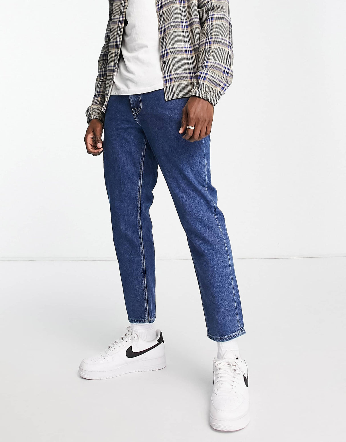 Asos Design Classic Rigid Jeans In Mid Stone Wash Blue