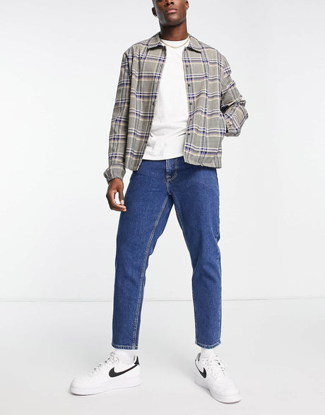 Asos Design Classic Rigid Jeans In Mid Stone Wash Blue