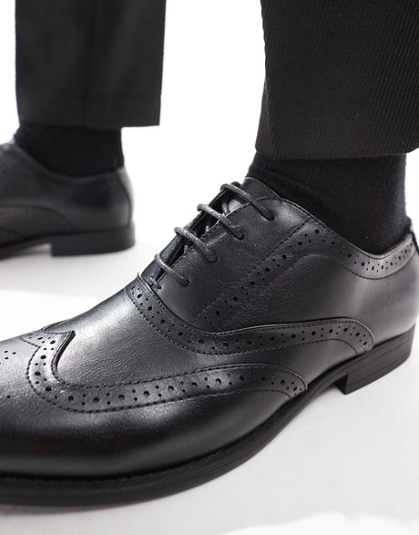Asos Design Creeper Brogue Shoes In Black Faux Leather