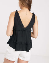 Asos Design Tiered Sun Top With Tie Shoulder In Black