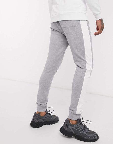 Asos Design Skinny Joggers With Side Stripe In Grey Marl