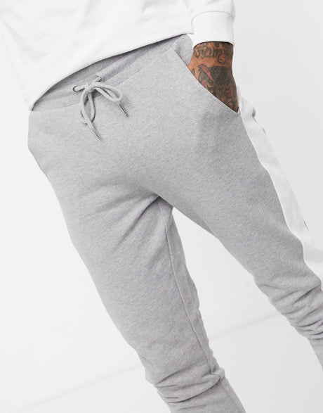 Asos Design Skinny Joggers With Side Stripe In Grey Marl