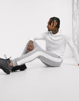 Asos Design Skinny Joggers With Side Stripe In Grey Marl