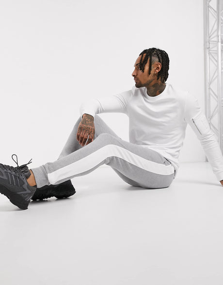 Asos Design Skinny Joggers With Side Stripe In Grey Marl