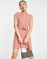 Asos Design Split Sleeve Mini Dress With Obi Belt In Terracotta