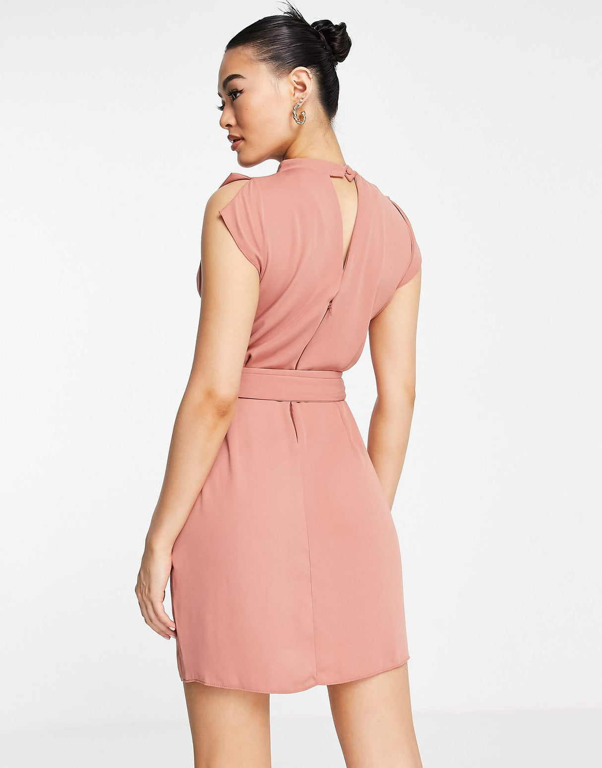 Asos Design Split Sleeve Mini Dress With Obi Belt In Terracotta