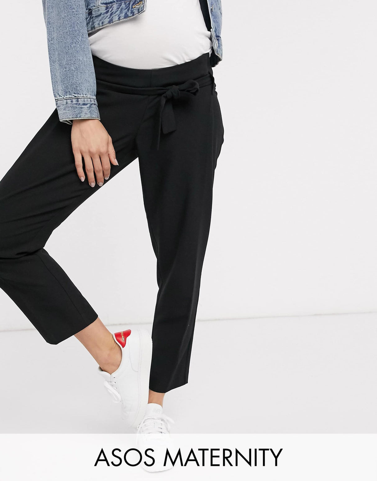 Asos Design Maternity Under Bump Tailored Tie Waist Tapered Ankle Grazer Trousers