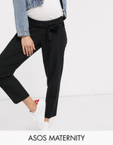 Asos Design Maternity Under Bump Tailored Tie Waist Tapered Ankle Grazer Trousers