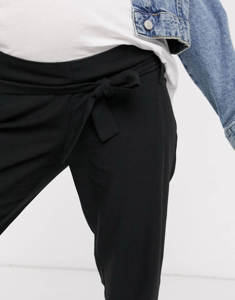 Asos Design Maternity Under Bump Tailored Tie Waist Tapered Ankle Grazer Trousers