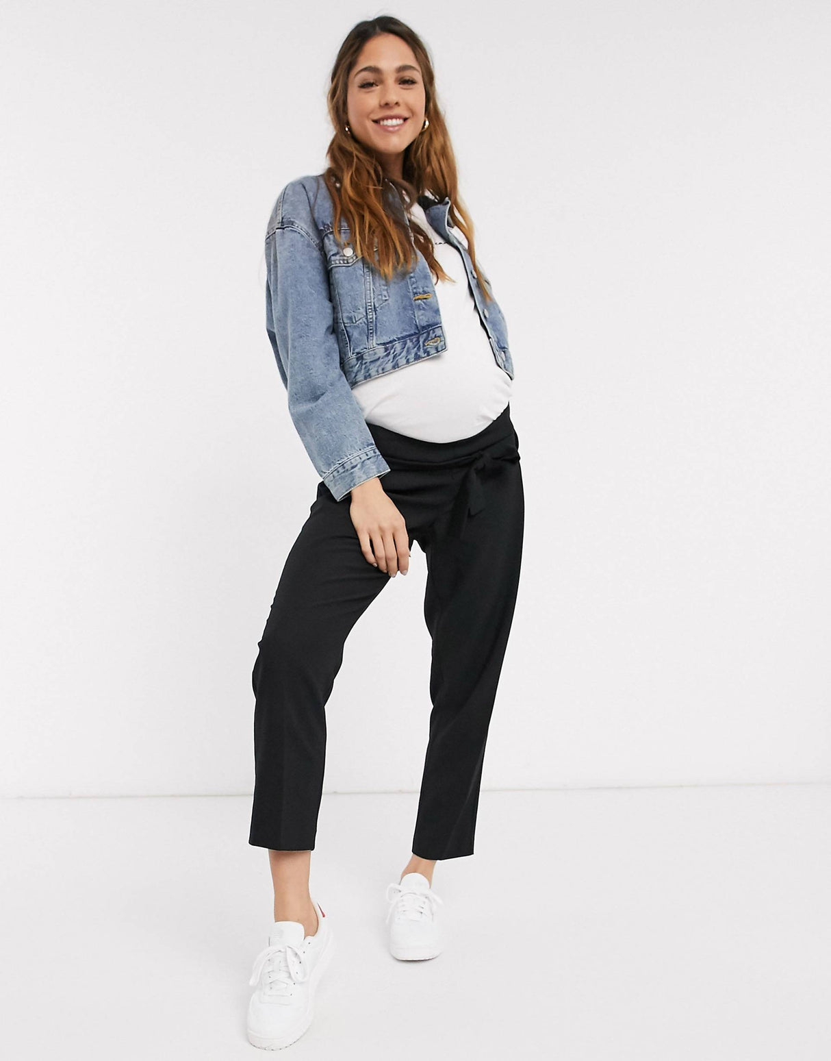 Asos Design Maternity Under Bump Tailored Tie Waist Tapered Ankle Grazer Trousers