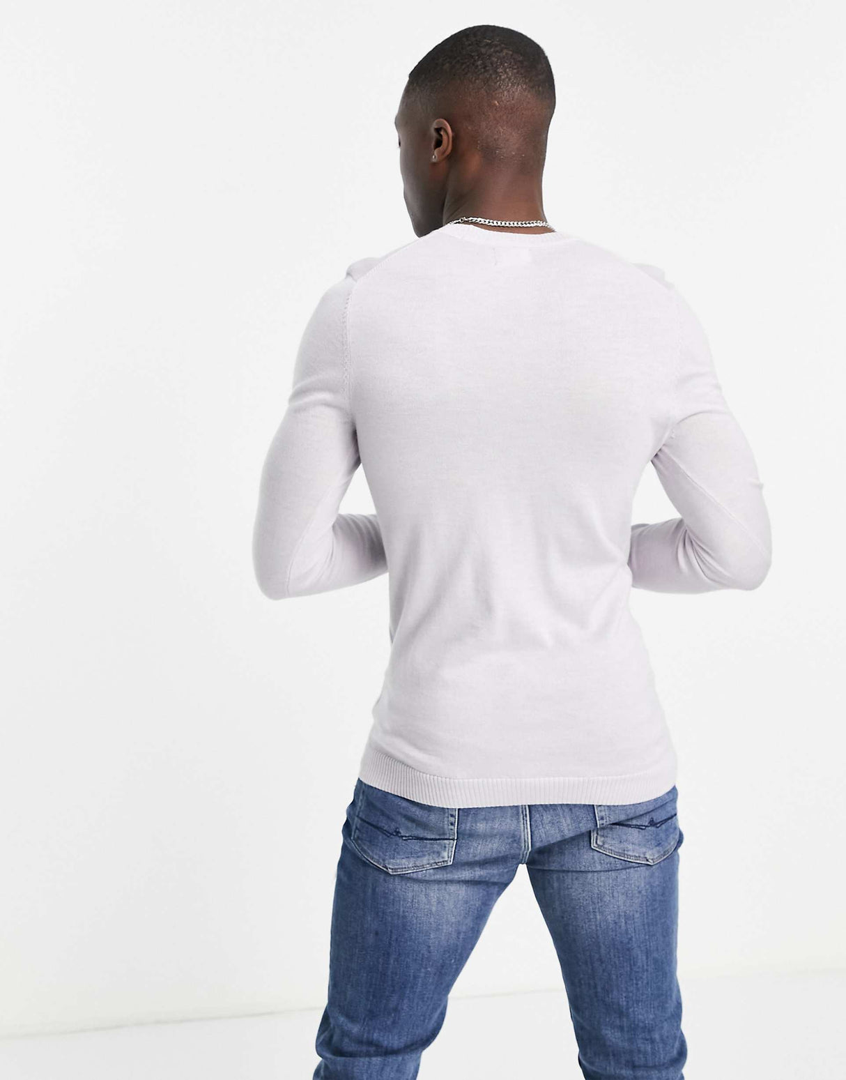 Asos Design Muscle Fit Merino Wool Crew Neck Jumper In Ice Grey