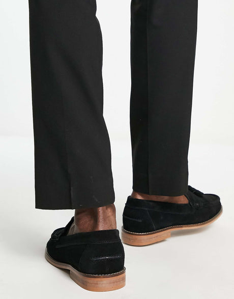Asos Design Tassel Loafers In Black Suede With Natural Sole