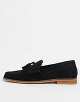 Asos Design Tassel Loafers In Black Suede With Natural Sole