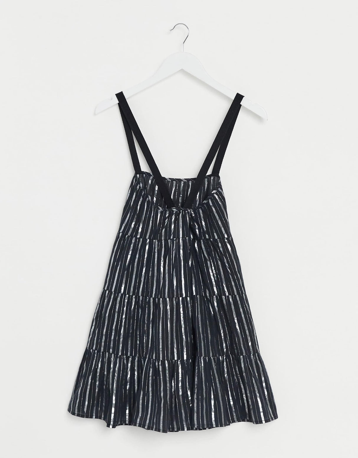 Asos Design Tiered Mini Sundress In Metallic Stripe In Black