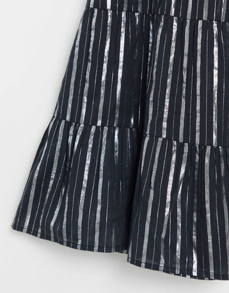 Asos Design Tiered Mini Sundress In Metallic Stripe In Black