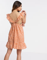 Asos Design Tiered Mini Sundress With Frill Lace Inserts In Ditsy Floral Print