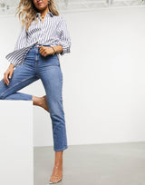 Asos Design High Rise Stretch 'Slim' Straight Leg Jeans In Midwash