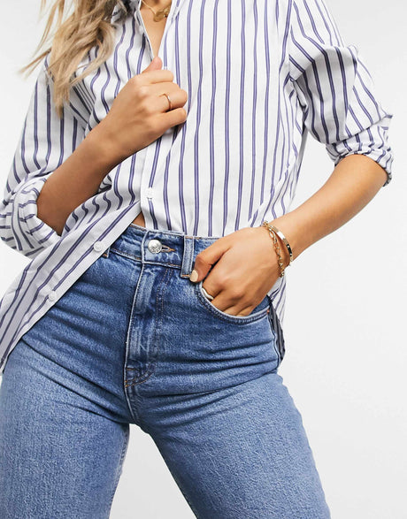 Asos Design High Rise Stretch 'Slim' Straight Leg Jeans In Midwash